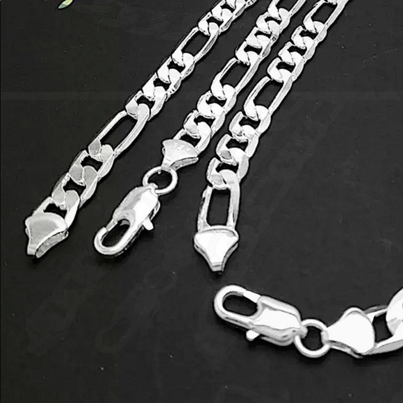 STERLING SILVER FIGARO CHAIN LINK NECKLACE BRACELET MATCHING SET - Picture 5 of 6